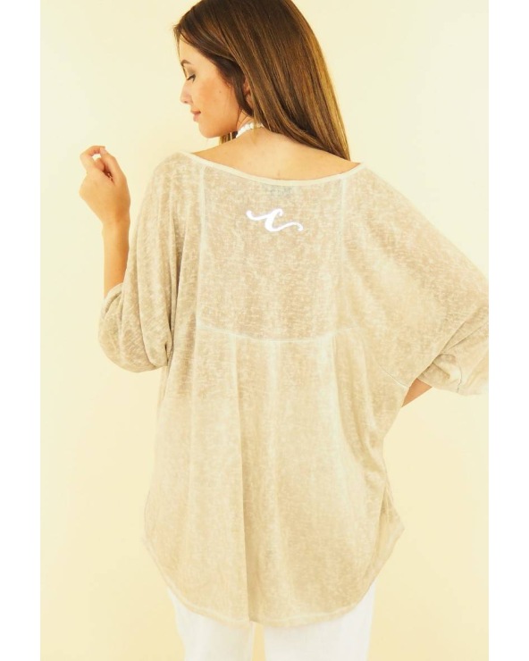 Kurzarmshirt Capucine - Feinstrick - Beige