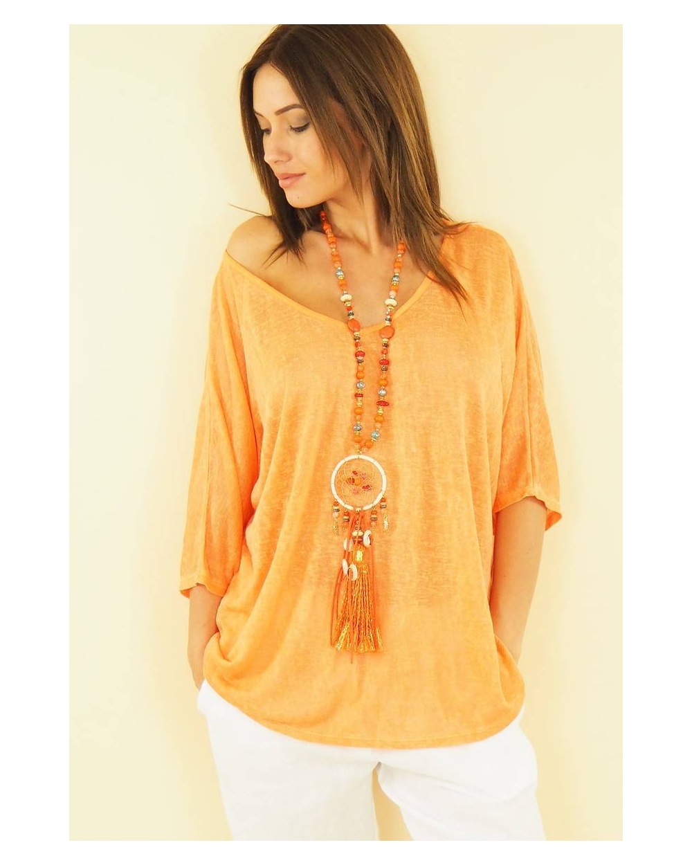 Kurzarmshirt Capucine - Feinstrick - Orange