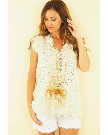 Kurzarmshirt Capucine - Lochmuster - Beige