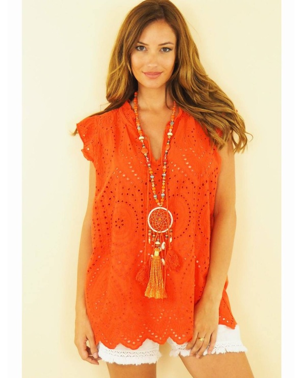 Kurzarmshirt Capucine - Lochmuster - Orange