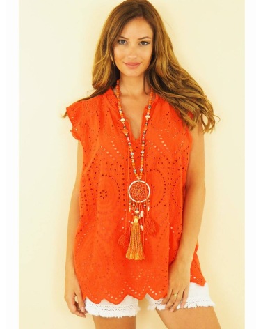 Kurzarmshirt Capucine - Lochmuster - Orange