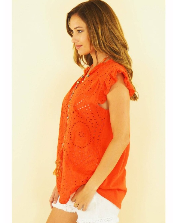 Kurzarmshirt Capucine - Lochmuster - Orange