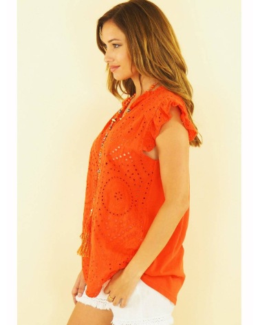 Kurzarmshirt Capucine - Lochmuster - Orange