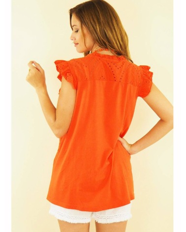 Kurzarmshirt Capucine - Lochmuster - Orange