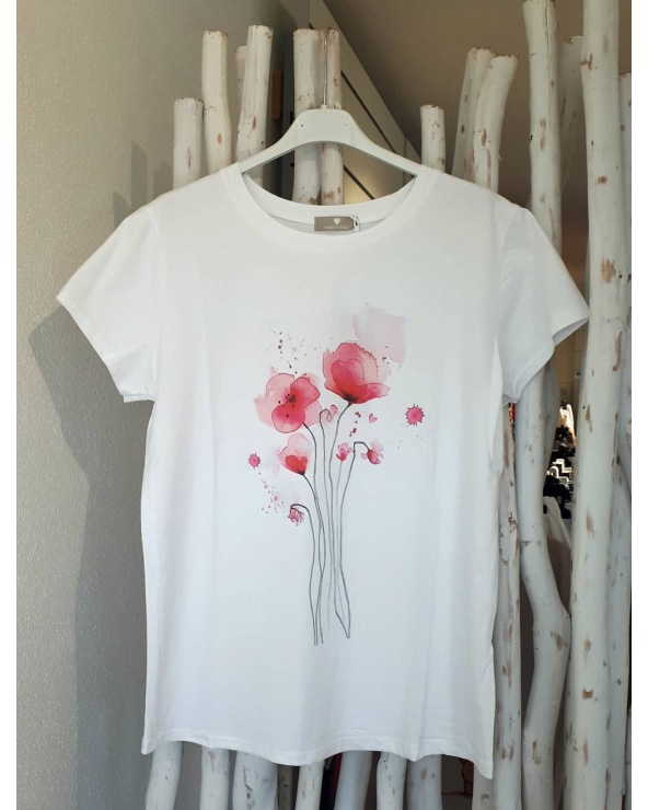 Kurzarmshirt Made in Italy - Mohn - Weiss/Rosa