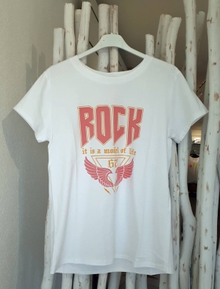 Kurzarmshirt Star Tex - Rock'n'Roll - Weiss/Rosa