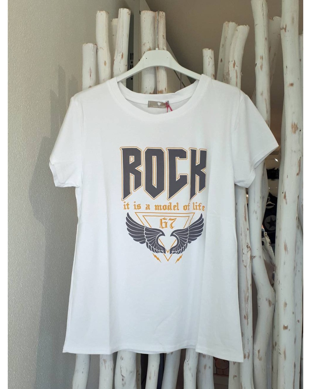Kurzarmshirt Star Tex - Rock'n'Roll - Weiss/Grau