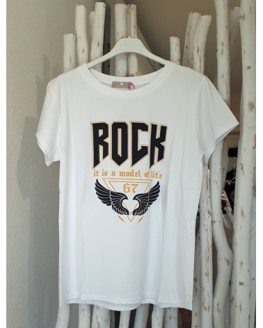 Kurzarmshirt Star Tex - Rock'n'Roll - Weiss/Schwarz