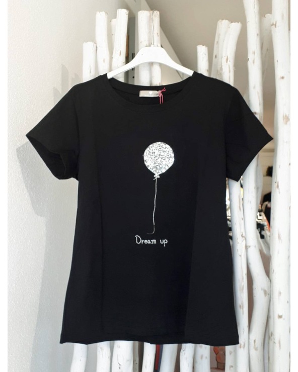 Kurzarmshirt Star Tex - Pailletten Ballon - Schwarz