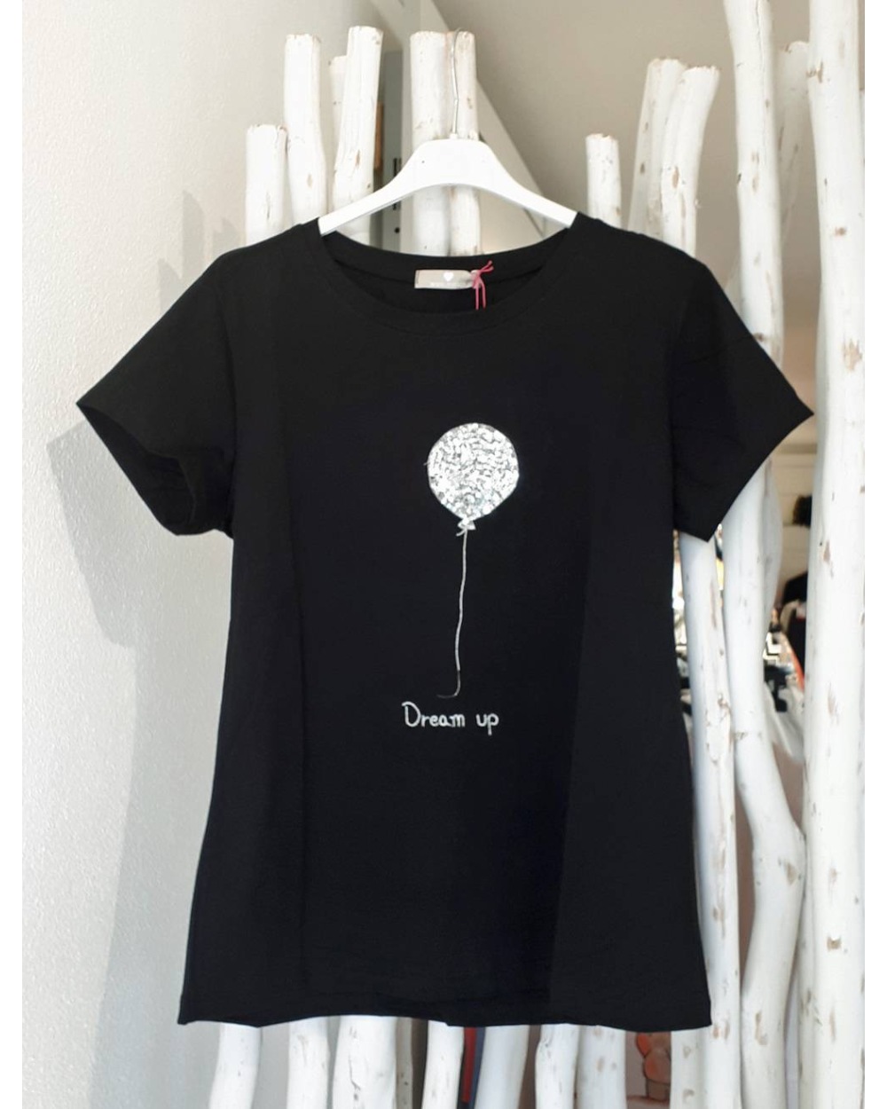 Kurzarmshirt Star Tex - Pailletten Ballon - Schwarz