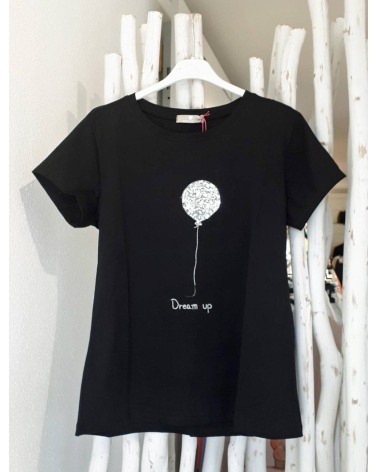 Kurzarmshirt Star Tex - Pailletten Ballon - Schwarz