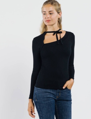 Langarmshirt Sweewë - Ausschnitt Asymmetrisch - Schwarz