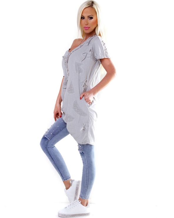 Kurzarmshirt 5People!S - Longshirt - Grau