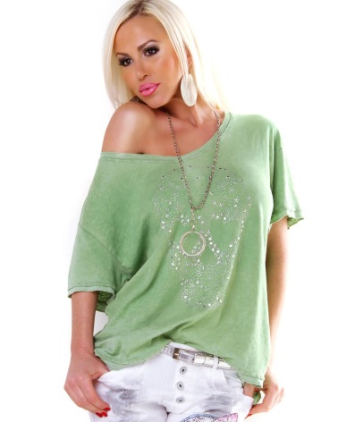 Kurzarmshirt - Sternchen Skull - Grün