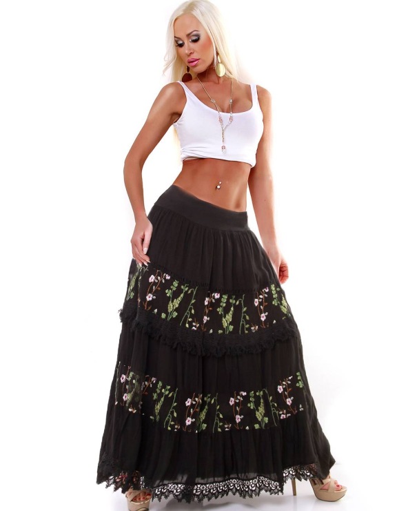 Maxi Rock 5People!S - Blumen Stickerei - Schwarz