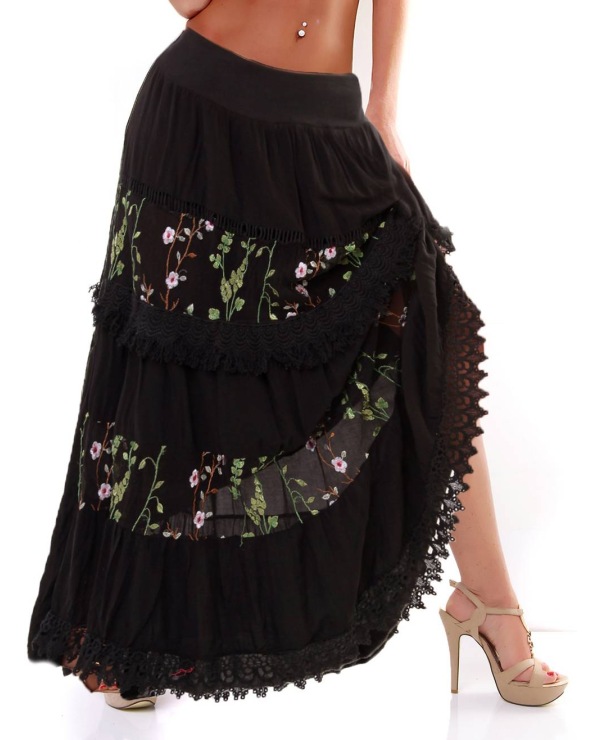 Maxi Rock 5People!S - Blumen Stickerei - Schwarz
