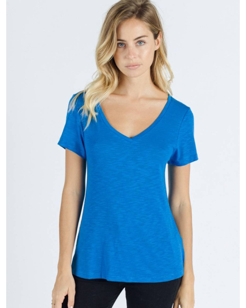 Kurzarmshirt Sweewë - Basic V Ausschnitt - Blau