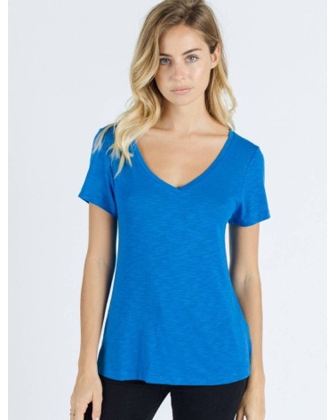 Kurzarmshirt Sweewë - Basic V Ausschnitt - Blau
