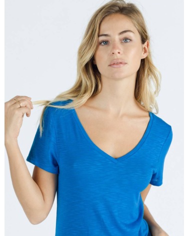 Kurzarmshirt Sweewë - Basic V Ausschnitt - Blau