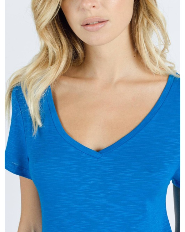 Kurzarmshirt Sweewë - Basic V Ausschnitt - Blau