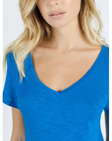 Kurzarmshirt Sweewë - Basic V Ausschnitt - Blau