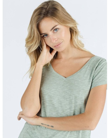 Kurzarmshirt Sweewë - Basic V Ausschnitt - Grün