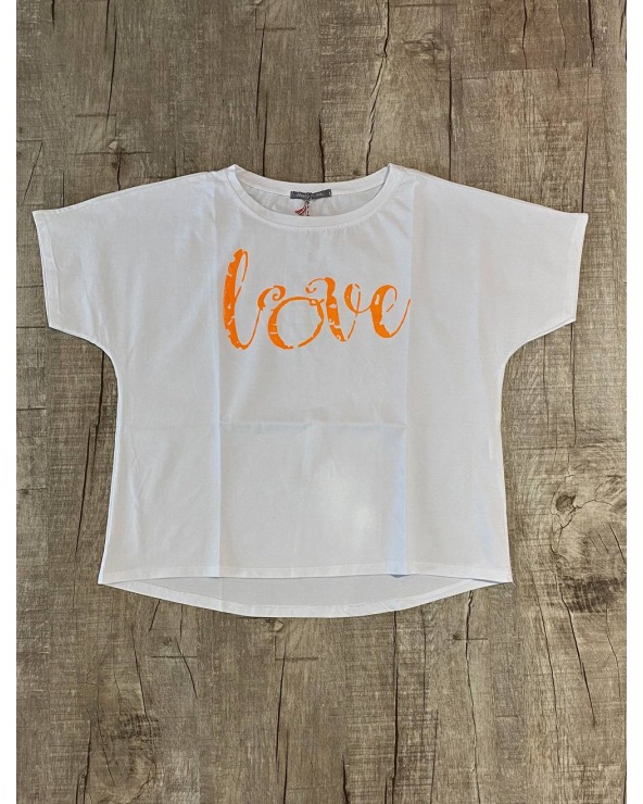Kurzarmshirt Cascara - Oversized Love - Weiss/Neonorange Kurzarmshirts