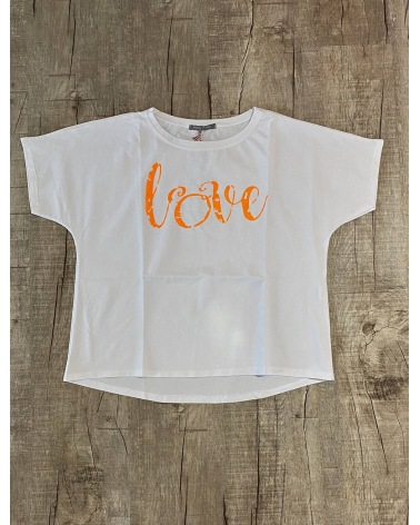 Kurzarmshirt Cascara - Oversized Love - Weiss/Neonorange