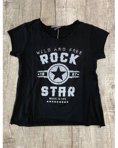 Kurzarmshirt Cascara - Rock Star - Schwarz/Weiss