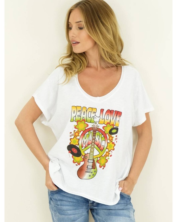 Kurzarmshirt Capucine - Peace/Love - Weiss