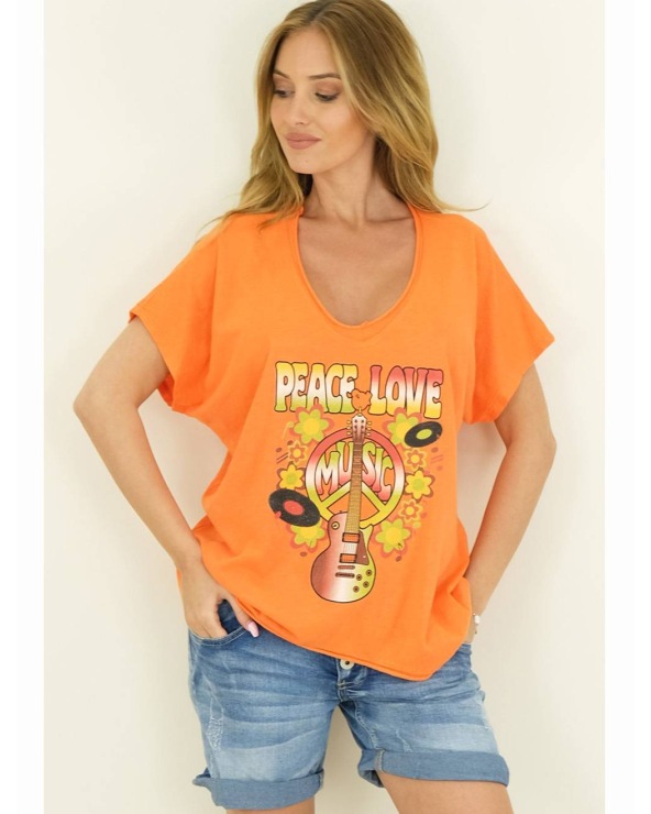 Kurzarmshirt Capucine - Peace/Love - Orange