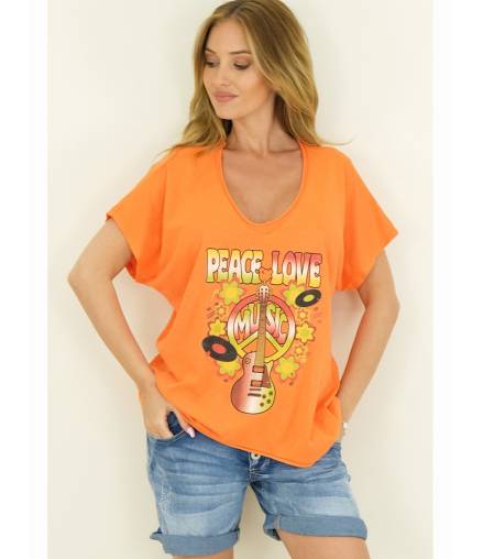 Kurzarmshirt Capucine - Peace/Love - Orange