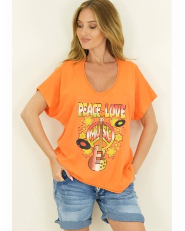 Kurzarmshirt Capucine - Peace/Love - Orange