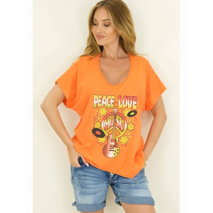 Kurzarmshirt Capucine - Peace/Love - Orange