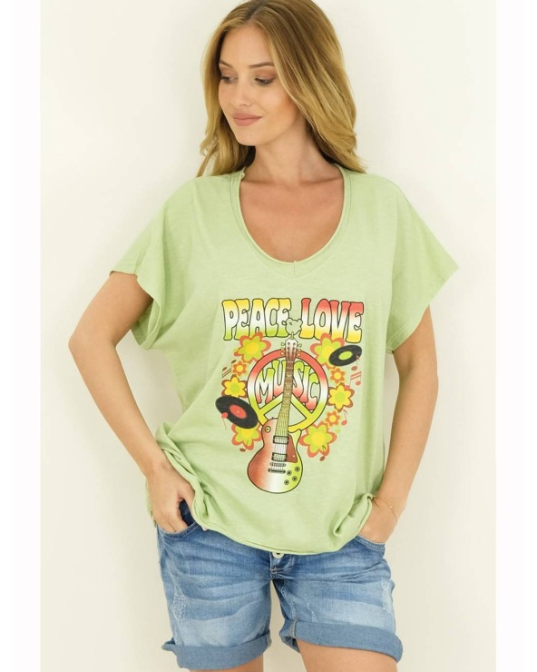 Kurzarmshirt Capucine - Peace/Love - Hellgrün