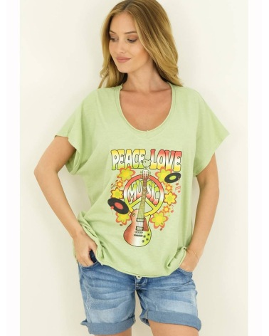 Kurzarmshirt Capucine - Peace/Love - Hellgrün