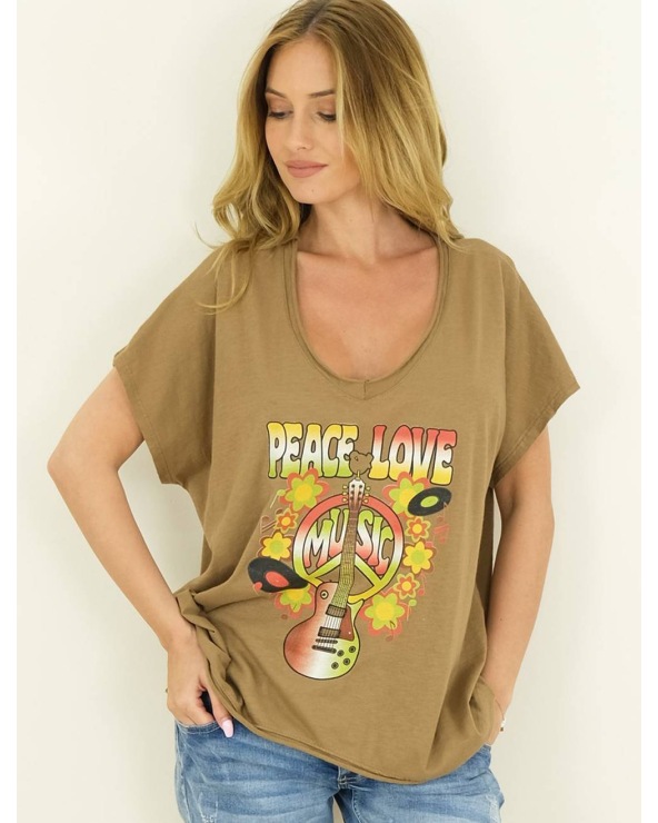 Kurzarmshirt Capucine - Peace/Love - Braun
