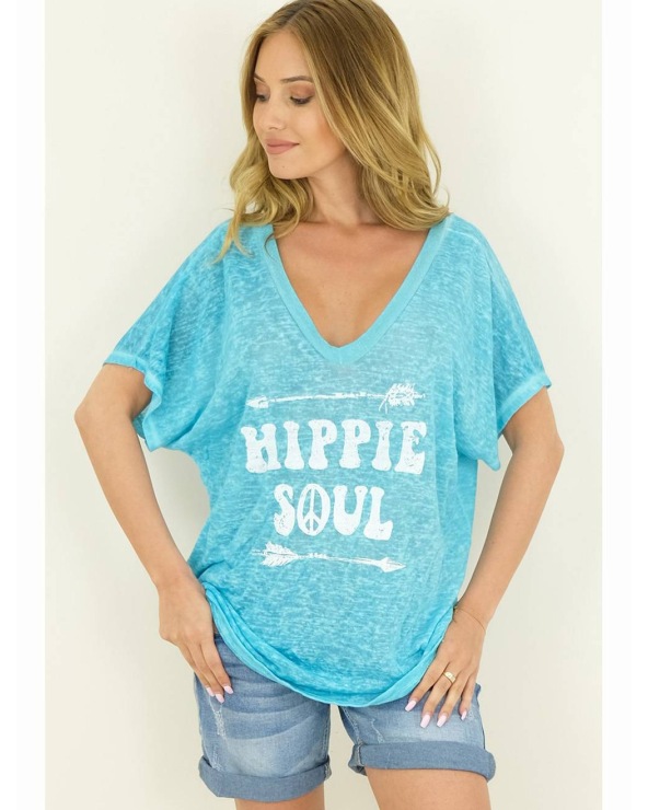Kurzarmshirt Capucine - Hippie Soul - Aquablau