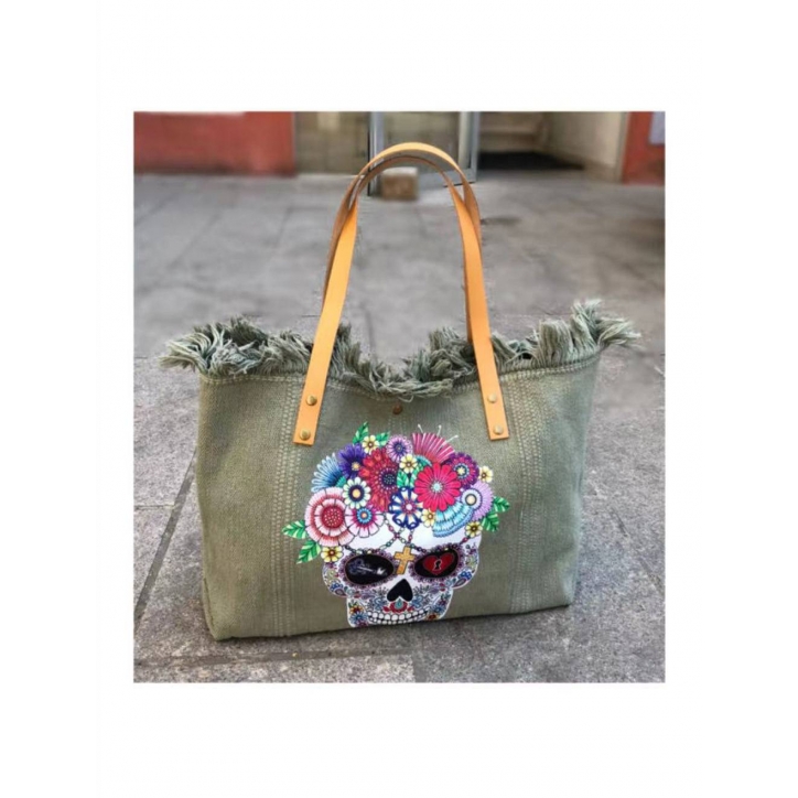 Shopper Bag Skull - Bunt - Grün