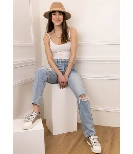 Mom Jeans SeeSee - Destroyed - Blau