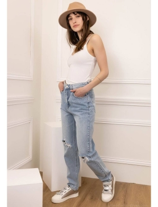 Mom Jeans SeeSee - Destroyed - Blau