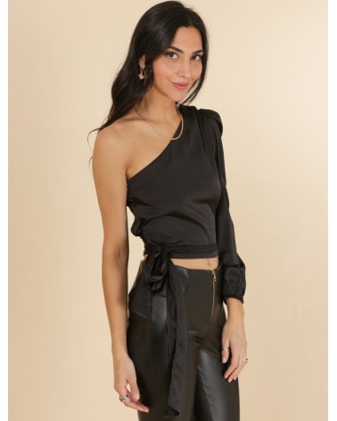 Bluse Choklate - Satin/Asymmetrisch - Schwarz