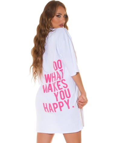 Kurzarmshirt Koucla - Happy - Weiss/Neon