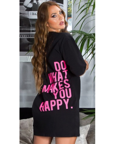 Kurzarmshirt Koucla - Happy - Schwarz/Pink