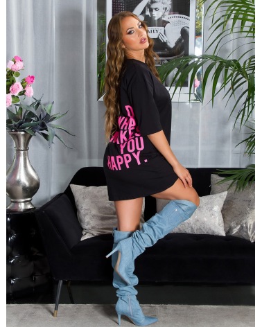 Kurzarmshirt Koucla - Happy - Schwarz/Pink