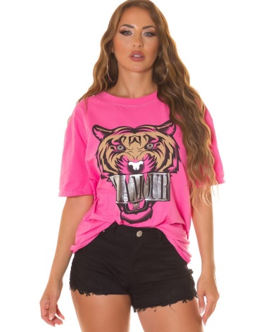 Kurzarmshirt Koucla - Tiger - Pink/Silber