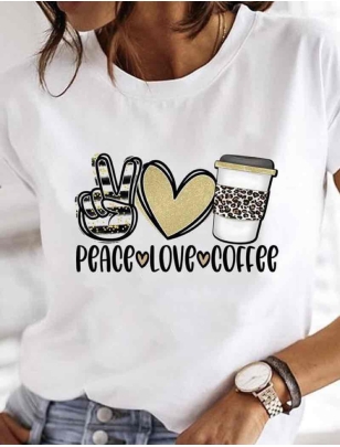 Kurzarmshirt Estee Brown - Peace/Coffee - Weiss