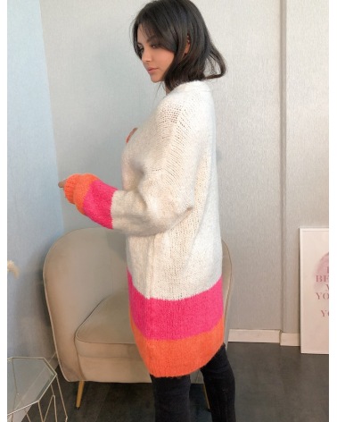 Strickjacke Made in Italy - Oversized - Creme/Orange/Pink