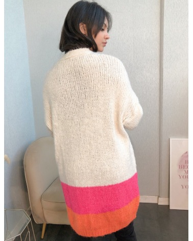 Strickjacke Made in Italy - Oversized - Creme/Orange/Pink