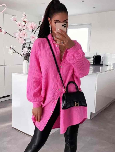 Longbluse Made in Italy - Musselin - Pink